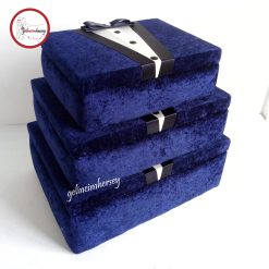 Gelincimherşey 3’lü Kadife Damatlık Süslemeli Bohça Çeyiz Damat Sandığı - LACİVERT