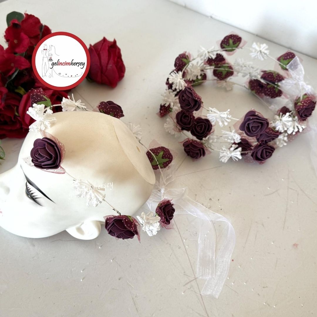 Gelincimherşey5’liPıtırcıklıveÇiçekliBordoKınaGecesiİçinNedimeTacı1