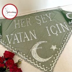 Gelincimherşey Yeşil Ay Yıldızlı Asker Her Şey Vatan İçin Yazılı Asker Duvağı
