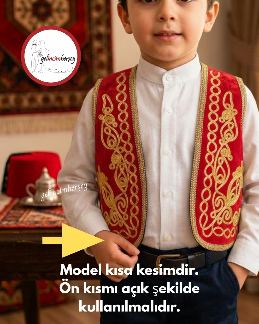 GelincimherşeyYöreselErkekÇocukYelekFesKırmızı