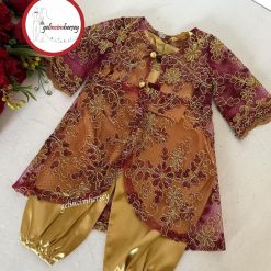 Gelincimherşey Bordo Tel Kırma içi Saten Nakışlı Kız Çocuk Kostüm Bindallı