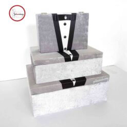 Gelincimherşey 3’lü Kadife Damatlık Süslemeli Bohça Çeyiz Damat Sandığı - GRİ