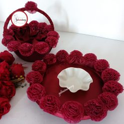 Gelincimherşey Bordo Kumaş Gül Süsleme Kına Sepeti ve Kına Tepsisi