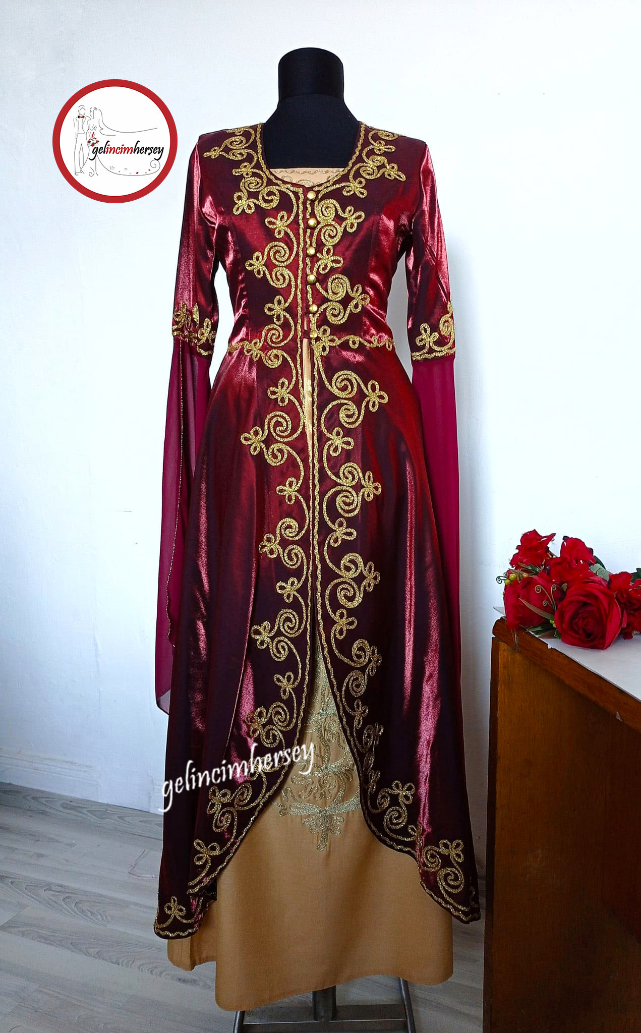 gelincimherşey kolu tüllü çerkez bordo..1