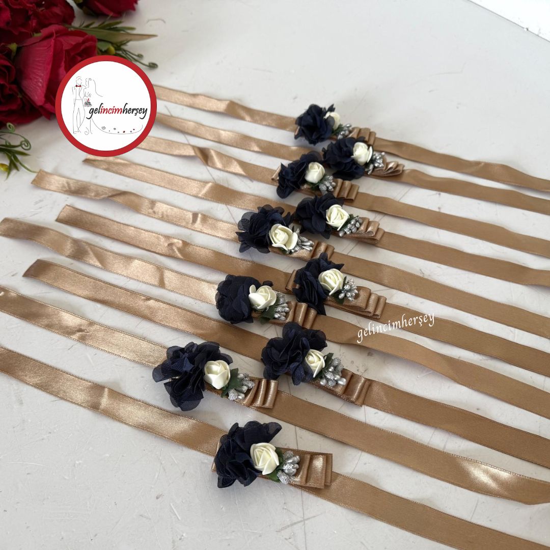 GelincimherşeyKumaşÇiçekliNedimeBilekliğiLacivert