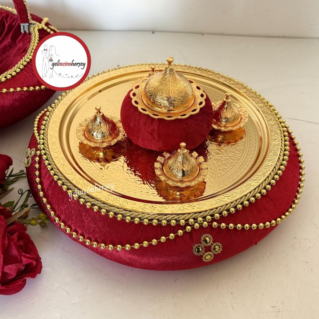 GelincimherşeyOsmanlıModelGoldMetalTepsiliKadifeBoncukluKınaSepetiveKınaTepsisiBordo2