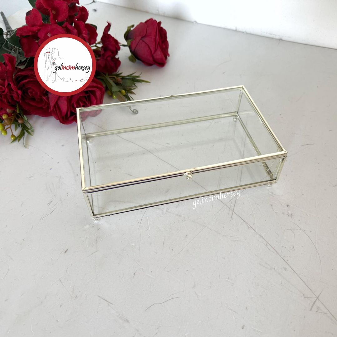 GelincimherşeyDikdörtgenOrtaBoyAyaklıCamKutuGümüş