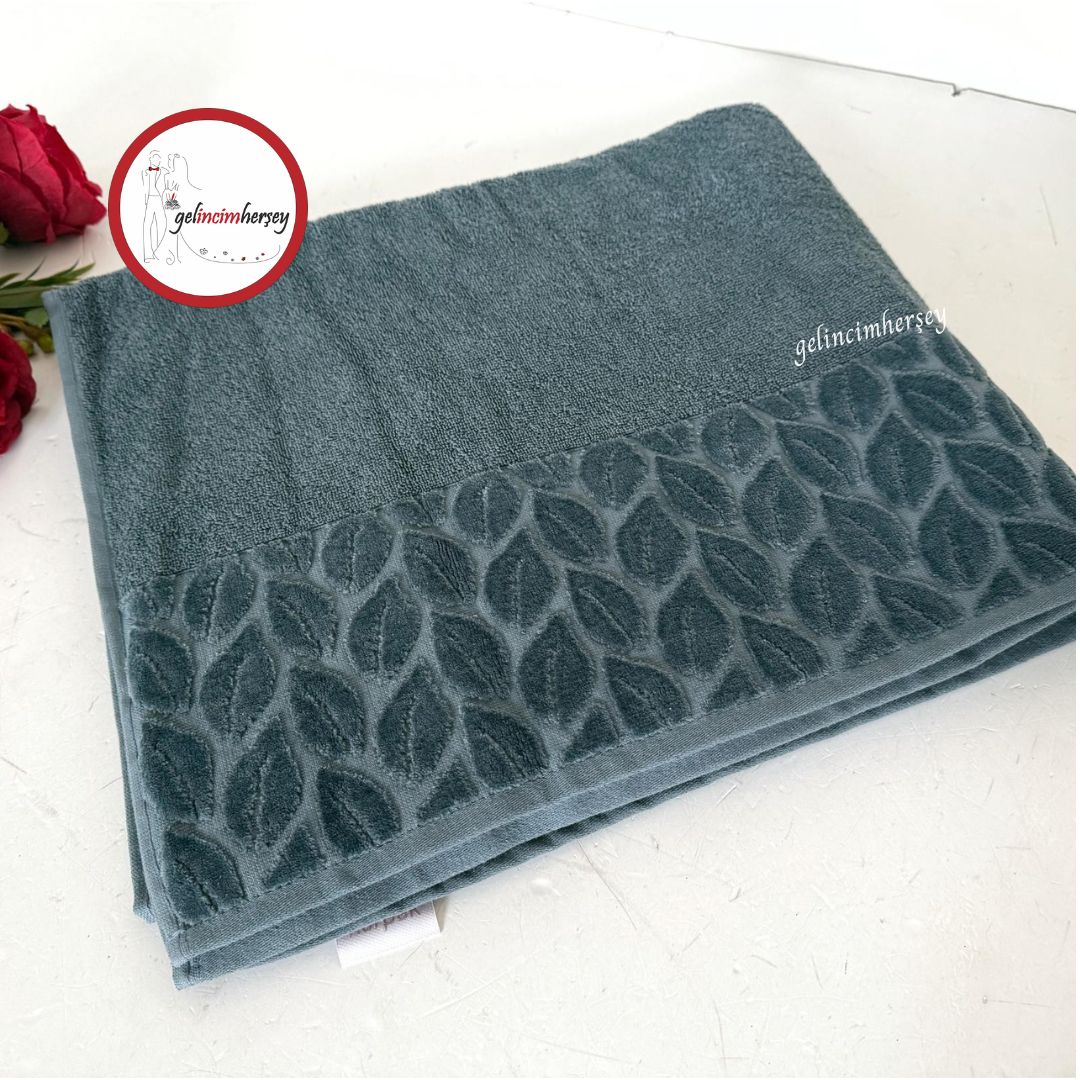 GelincimherşeyPamukluUcuKısmiKadifeDesenliBüyükBoyBanyoHavlusuİndigoMavi