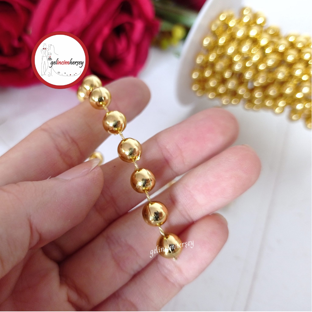 Gelincimherşey 8 mm 2,5 mt Makara Zincir Boncuk Altın 1 (2)