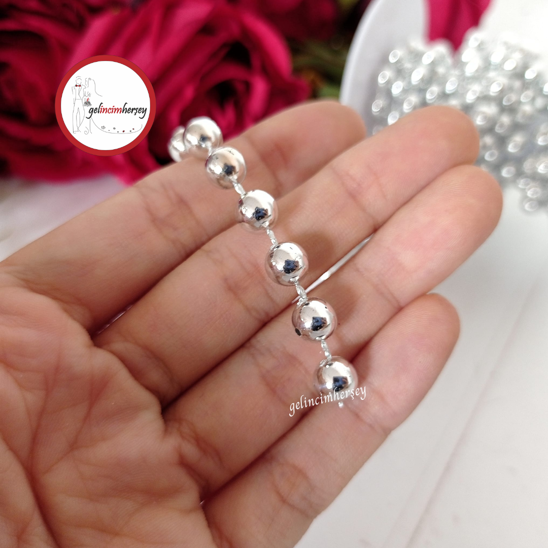 Gelincimherşey 8 mm 2,5 mt Makara Zincir Boncuk Gümüş 2