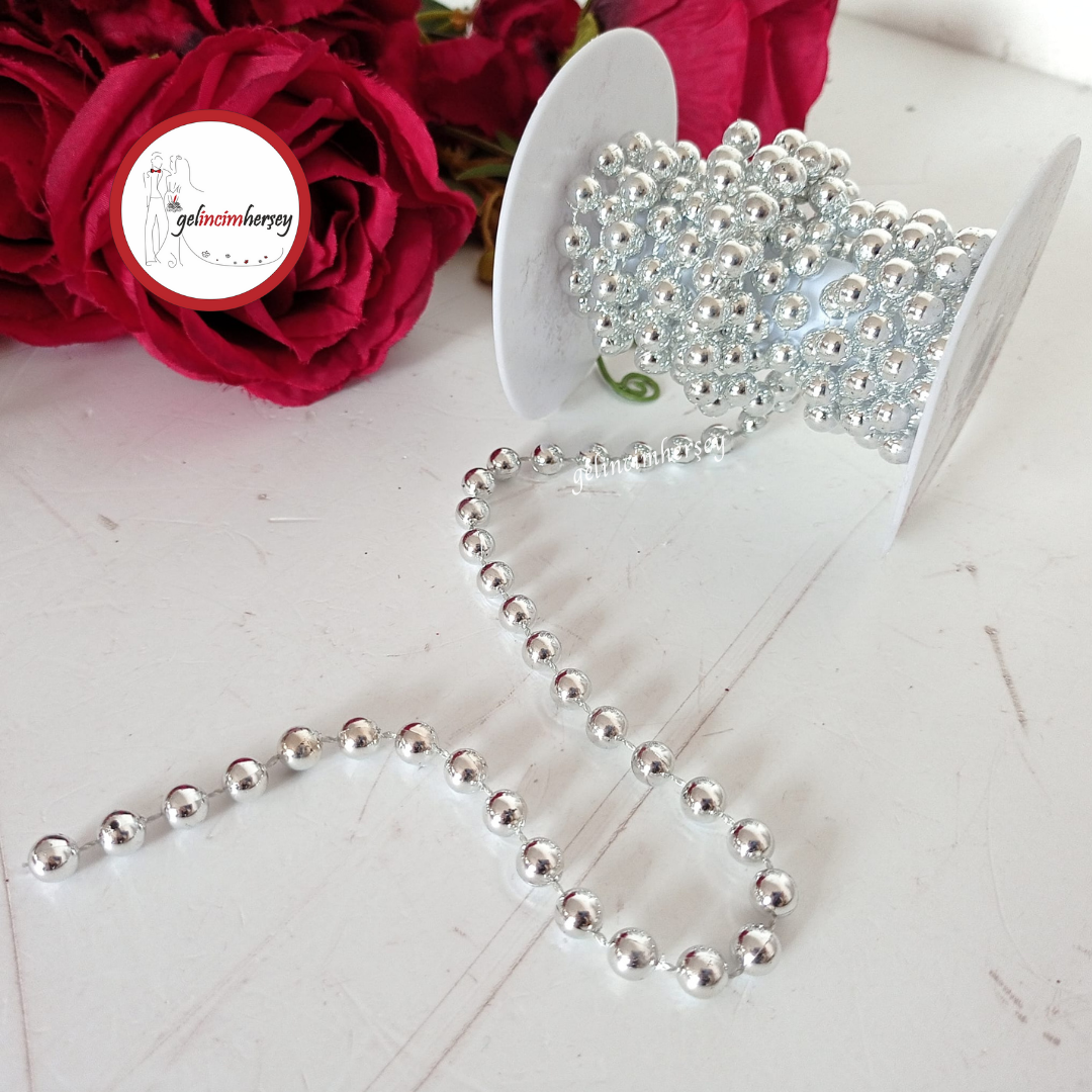 Gelincimherşey 8 mm 2,5 mt Makara Zincir Boncuk Gümüş1