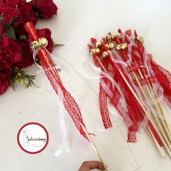 Gelincimherşey 10'lu Kurdele Süslemeli Ahşap Çubuk Zil - KIRMIZI-BEYAZ