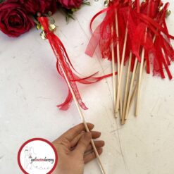 Gelincimherşey 10'lu Kurdele Süslemeli Ahşap Çubuk Zil - KIRMIZI