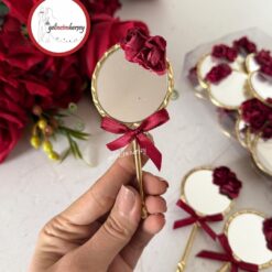 Gelincimherşey 25'li Çiçek Fiyonk Süslemeli Metal Hediyelik Ayna - BORDO