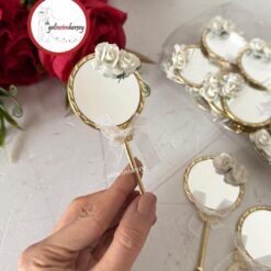 Gelincimherşey 25'li Çiçek Fiyonk Süslemeli Metal Hediyelik Ayna - KREM