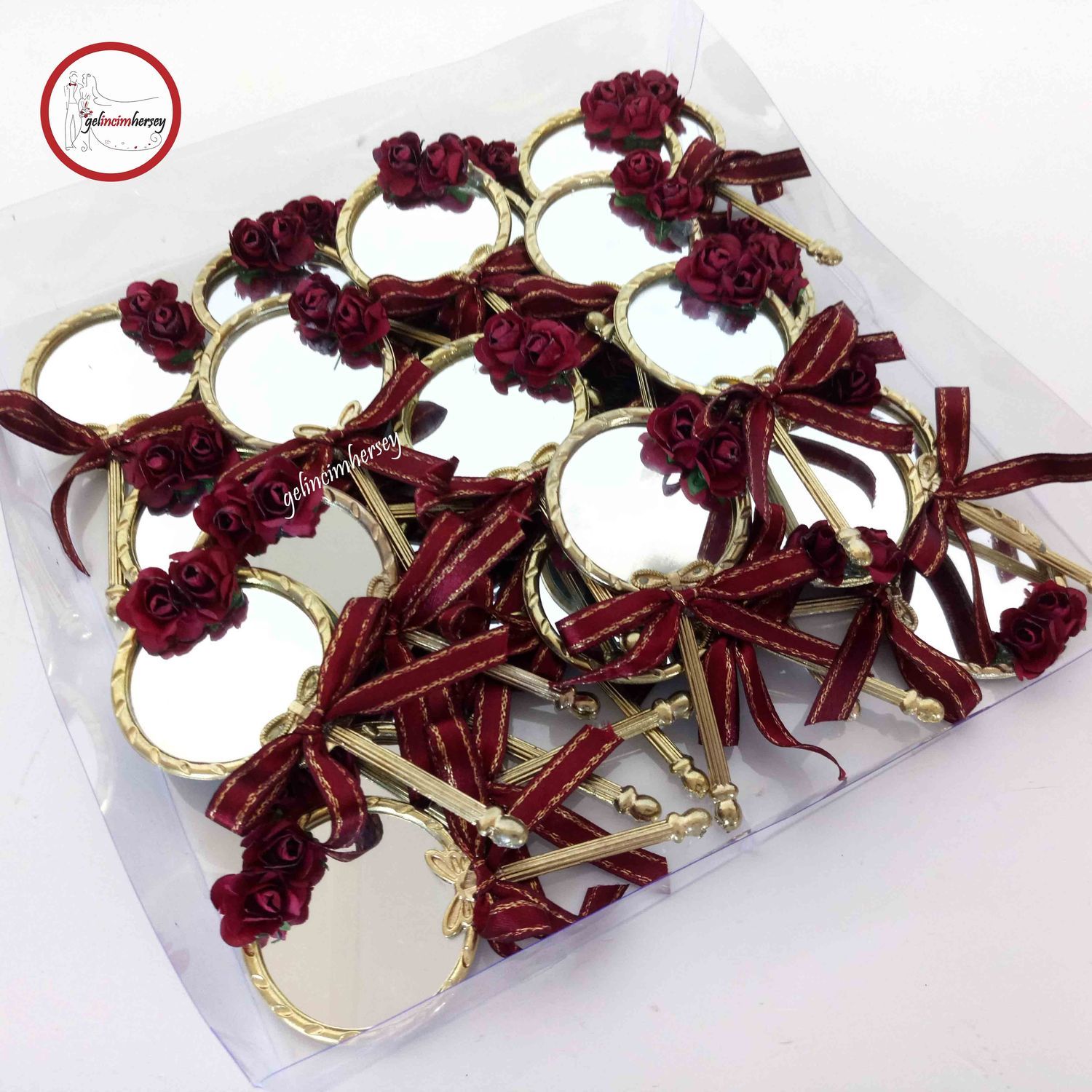 GelincimherseyCicekSuslemeliMetalHediyelikAynaBordo