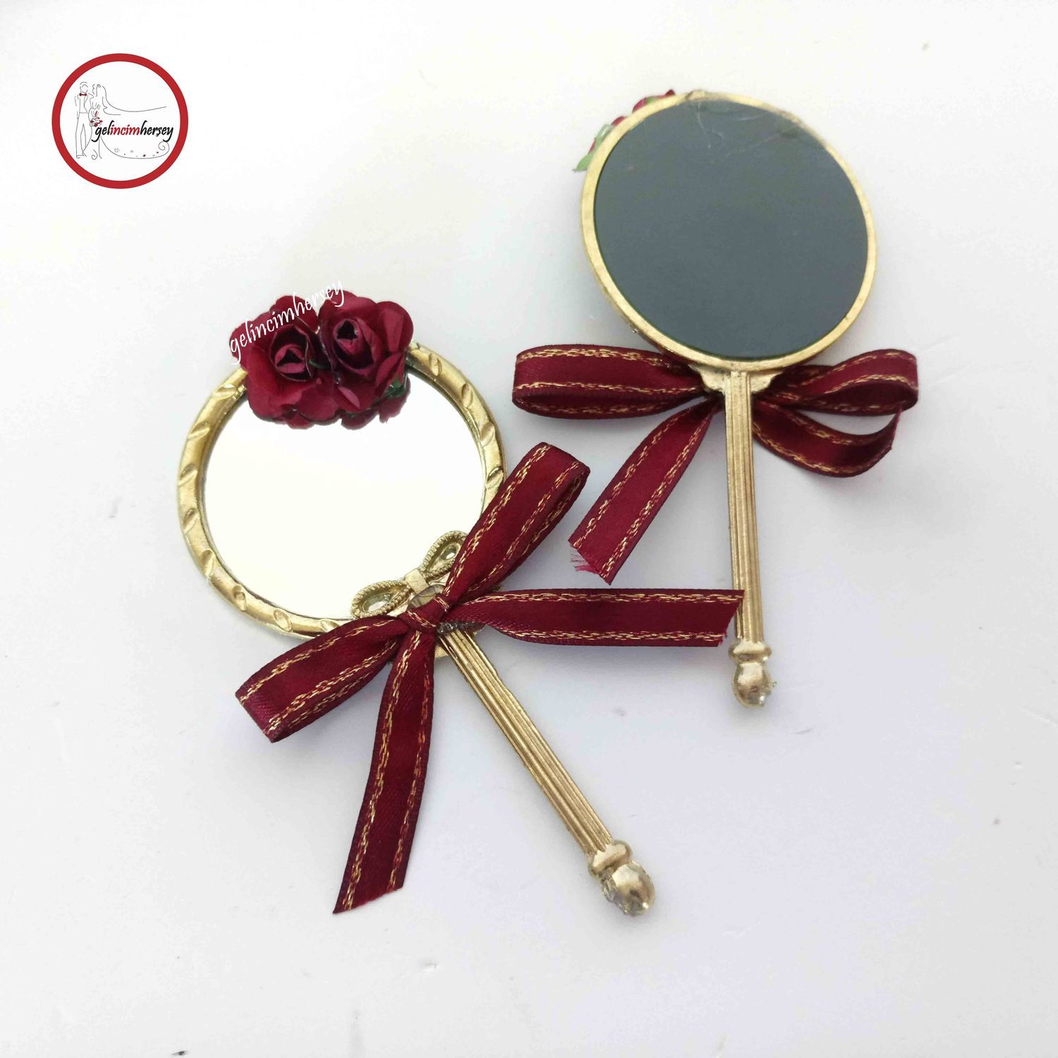 GelincimherseyCicekSuslemeliMetalHediyelikAynaBordo2