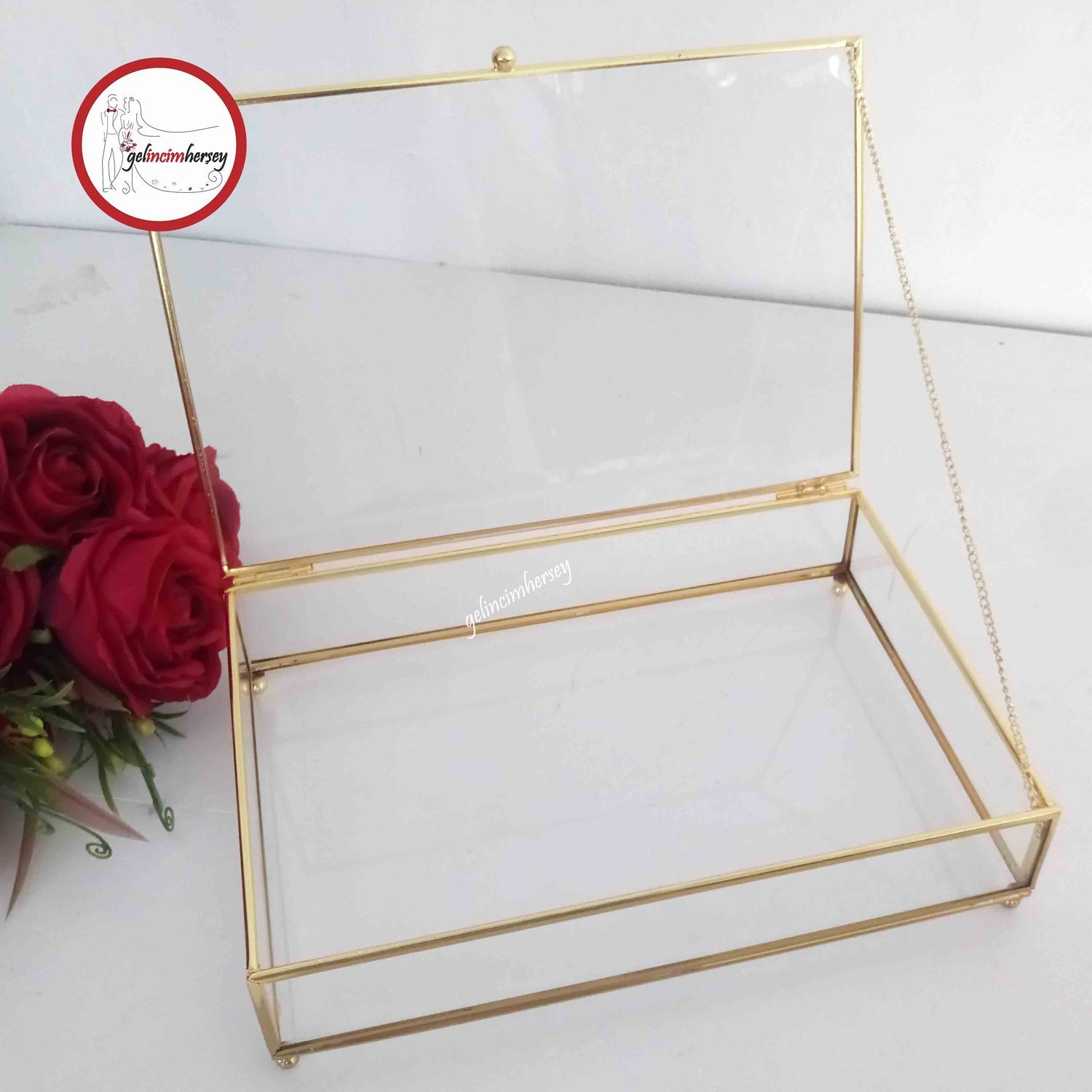 GelincimherseyDikdortgenKapakliBuyukBoyCamKutuAltin