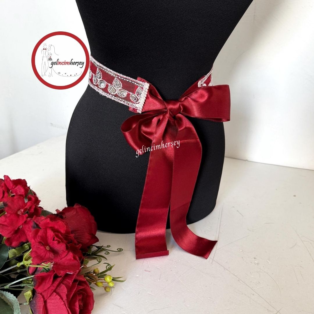 GelincimherşeyGümüşPulPayetİşlemeUçlarıSatenKurdeleGelinKuşağıYapraklı2