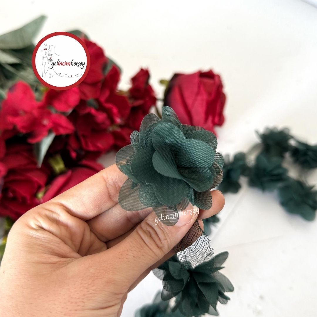 GelincimherşeyKumaşLazerKesimDekoratifÇiçek30AdetZümrütYeşil