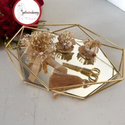 Gelincimherşey Prizma Aynalı Şoklanmış Çiçekli Nişan Tepsisi - Altın