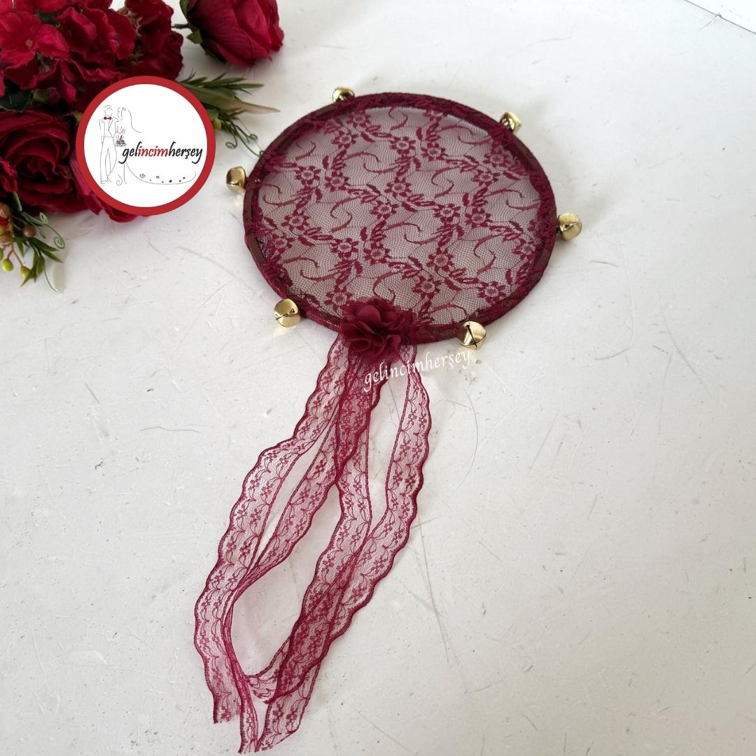 GelincimherşeyZilliKurdeleSüslemeliDantelliKınaGecesiKasnakTefBordo