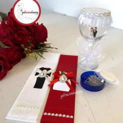 Gelincimherşey Gelin Damat Takı Töreni için Süslemeli Takı Kurdelesi İğnelik İğne - Biblolu