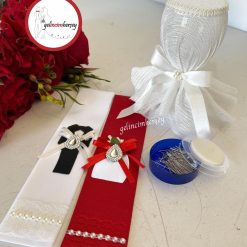 Gelincimherşey Gelin Damat Takı Töreni için Süslemeli Takı Kurdelesi İğnelik İğne - Tüllü