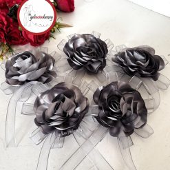 Gelincimherşey Saten Dekoratif Çiçekli Bohça Süsü - GRİ