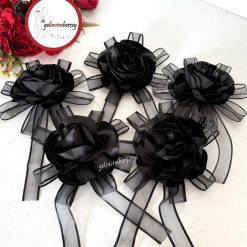 Gelincimherşey Saten Dekoratif Çiçekli Bohça Süsü - SİYAH