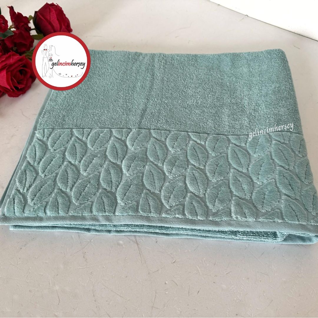 GelincimherşeyPamukluUcuKısmiKadifeDesenliBüyükBoyBanyoHavlusuTurkuazMavi