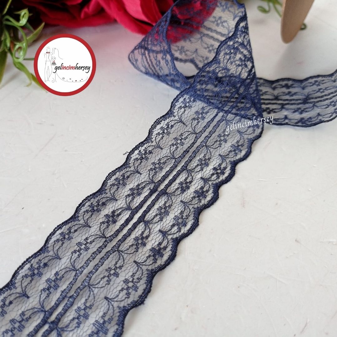 GelincimherşeyPolyesterÇiftSıraDantelLacivert1