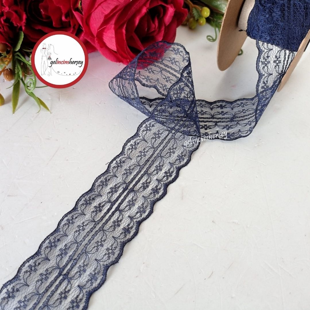 GelincimherşeyPolyesterÇiftSıraDantelLacivert2