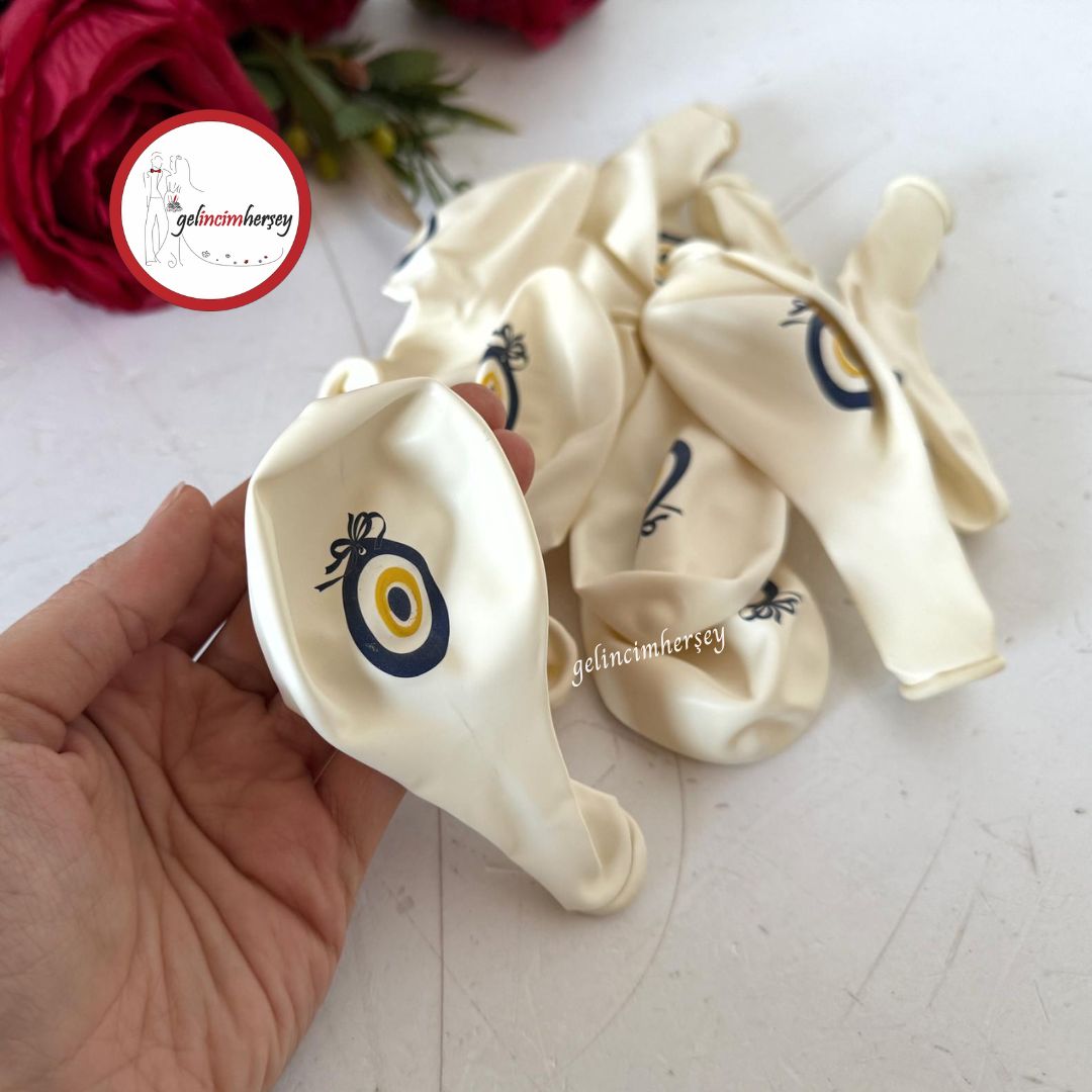 Gelincimherşey10luBalon12inchNazarBoncukluBeyaz