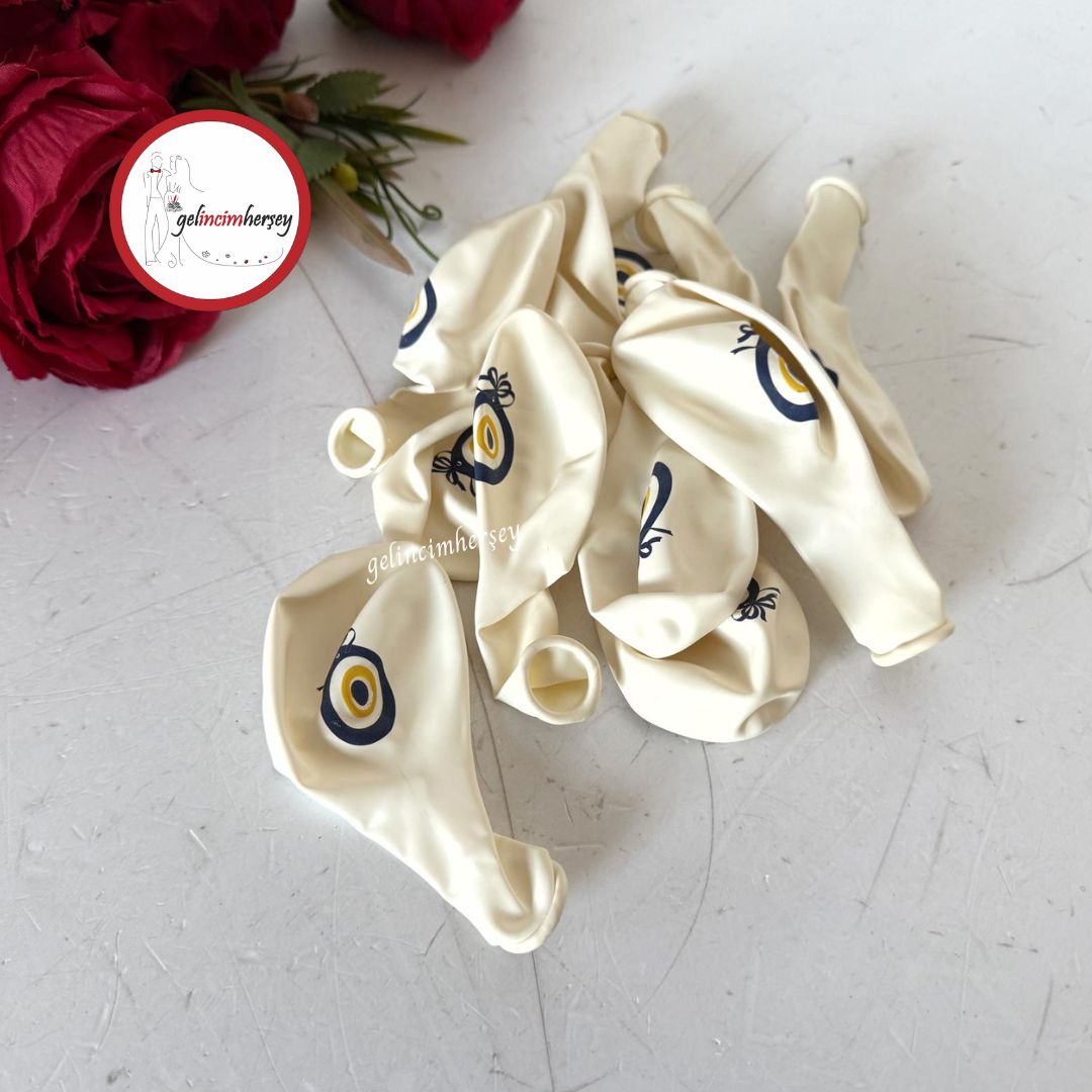 Gelincimherşey10luBalon12inchNazarBoncukluBeyaz2