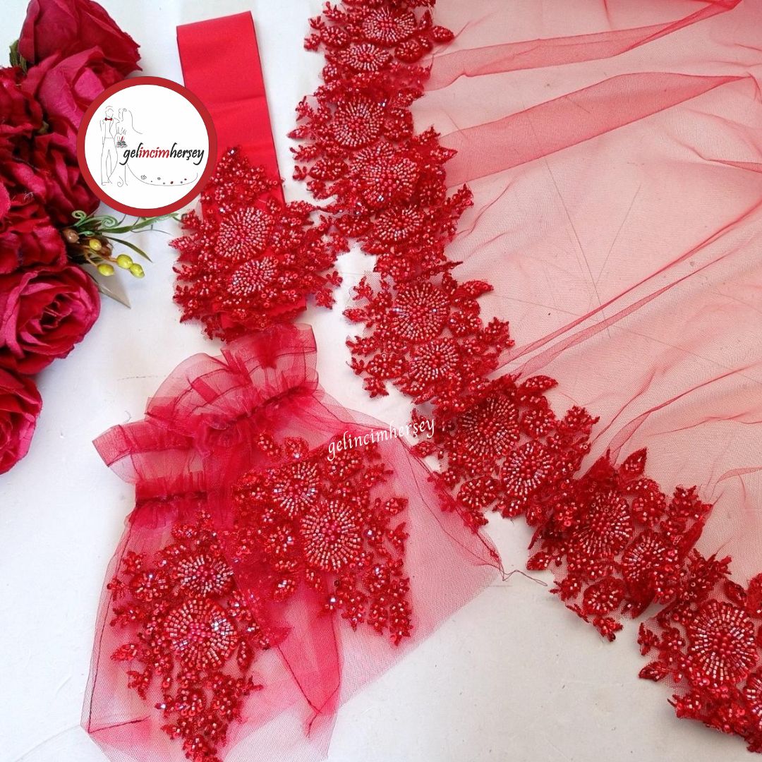 GelincimherşeyHürremVip1BoncukluDantelliGelinDuvakSetiKırmızı1