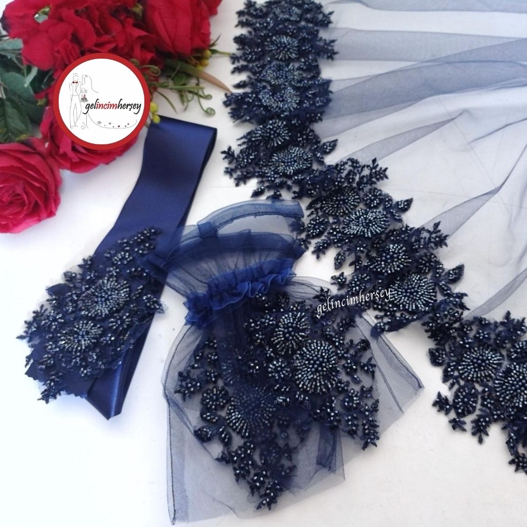 GelincimherşeyHürremVip1BoncukluDantelliGelinDuvakSetiLacivert1