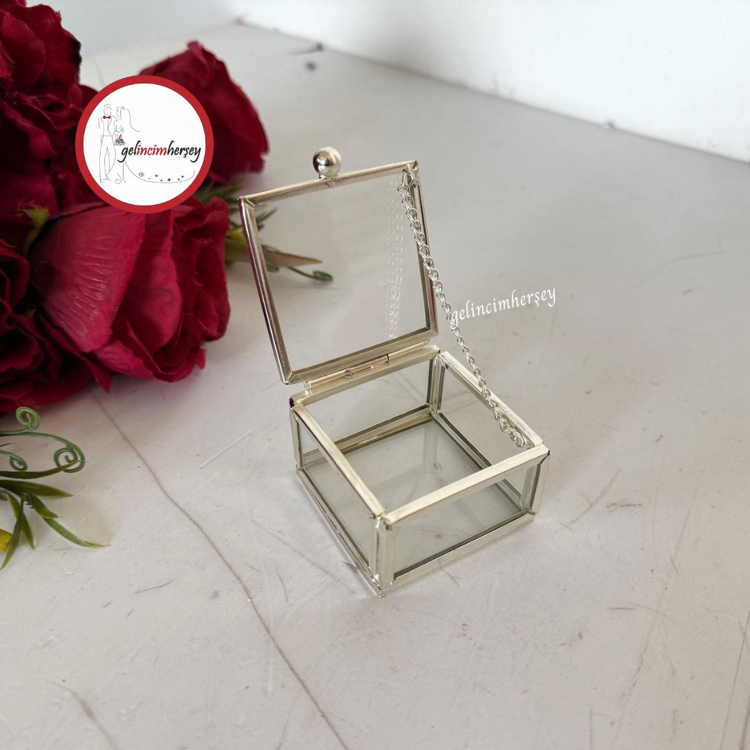 GelincimherşeyKareKapaklıAksesuarYüzükvs.CamDekoratifKutuGümüş2