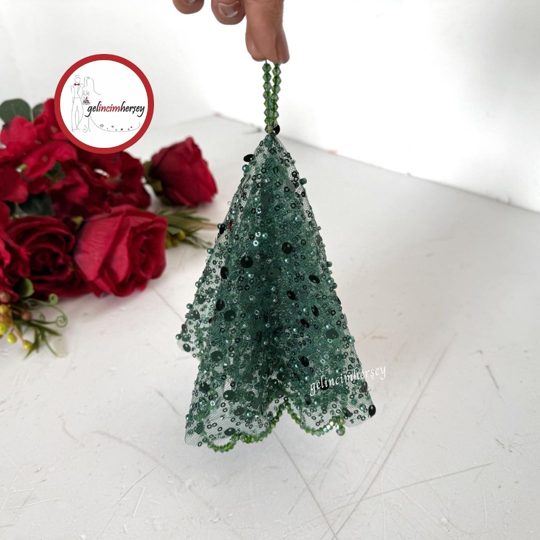 GelincimherşeyKristalBoncukİşlemeliGelinHalayMendiliZümrütYeşili