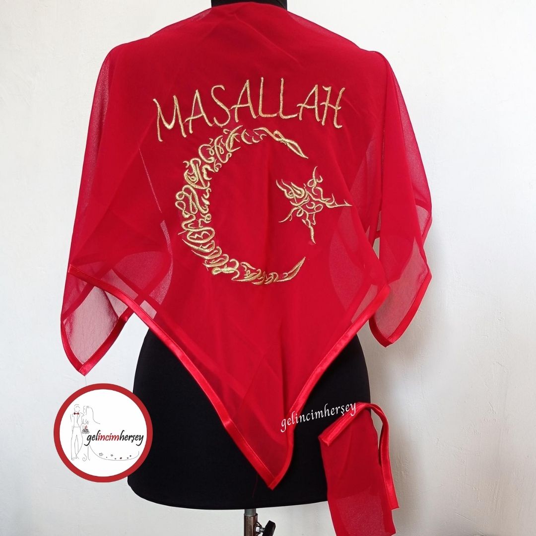 GelincimherşeyMaşallahNakışlıŞifonSünnetÇocuğuDuvağıKırmızı-Altın