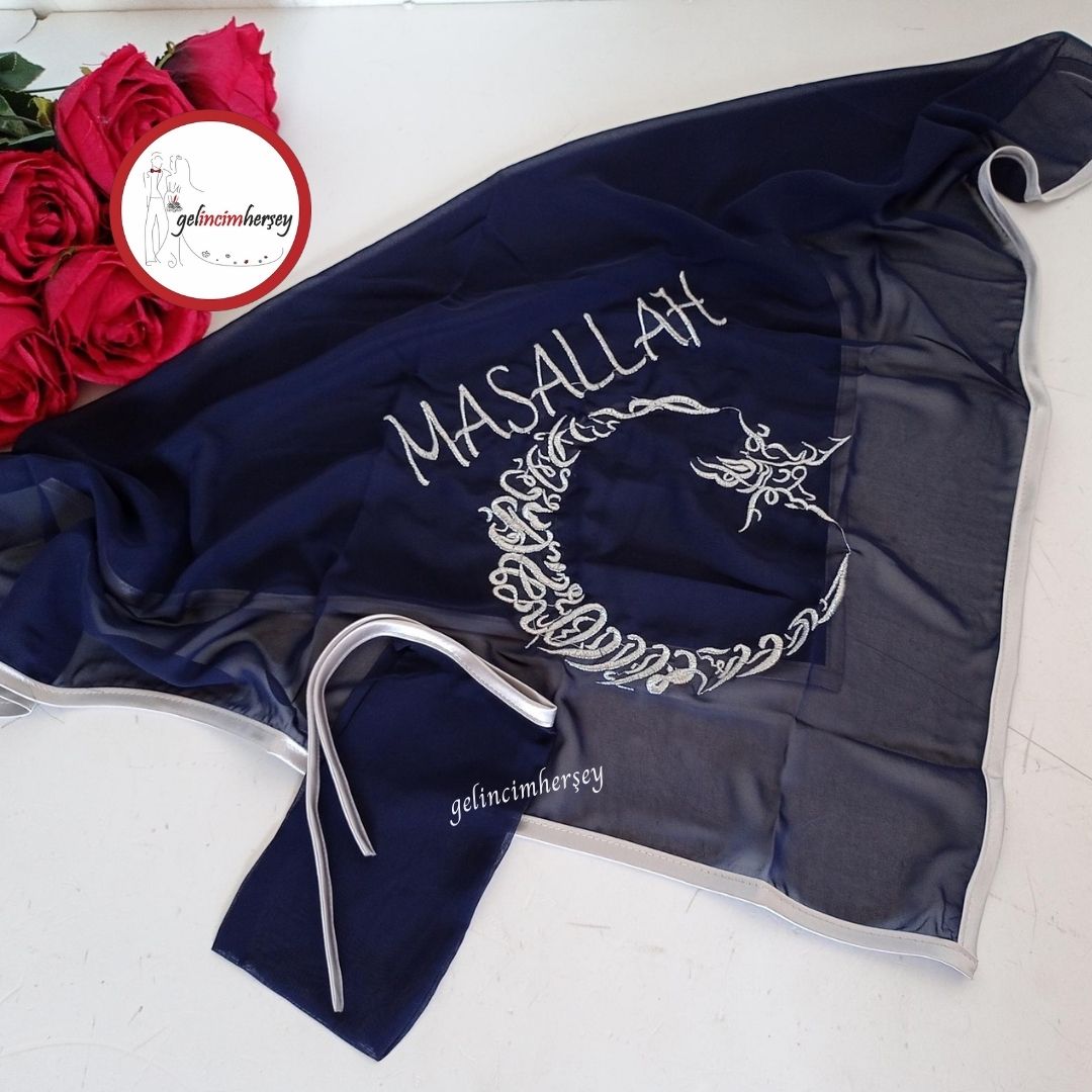 GelincimherşeyMaşallahNakışlıŞifonSünnetÇocuğuDuvağıLacivert-Gümüş1
