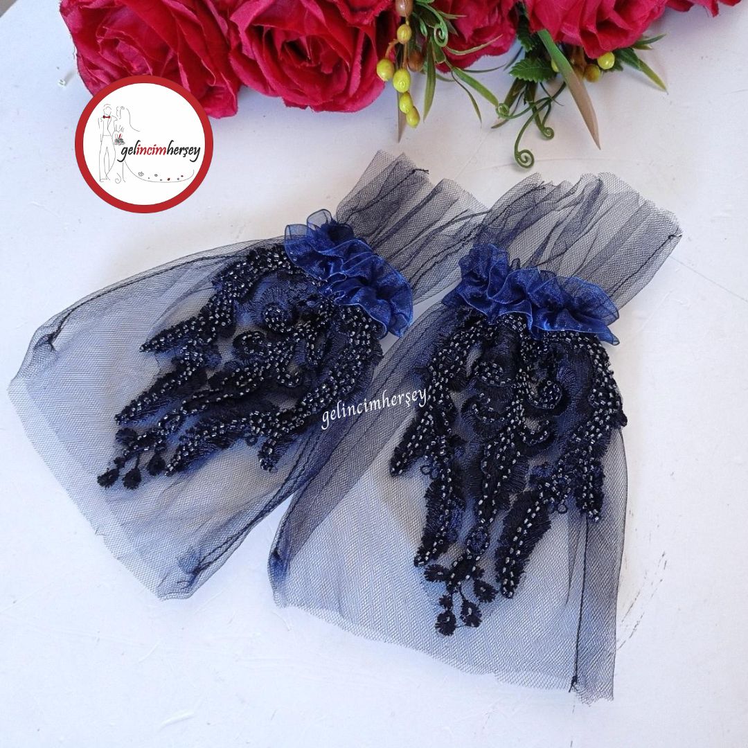 GelincimherşeySultanBoncukluGenişDantelliGelinDuvakSetiLacivert2