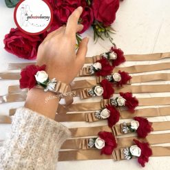 Gelincimherşey 10’lu Kumaş Çiçekli Nedime Bilekliği - BORDO