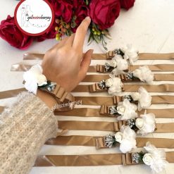 Gelincimherşey 10’lu Kumaş Çiçekli Nedime Bilekliği - EKRU