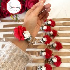 Gelincimherşey 10’lu Kumaş Çiçekli Nedime Bilekliği - KIRMIZI