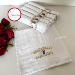 Gelincimherşey 12'li Düğünümüze Hoşgeldiniz Yazılı Nakış İşleme Düğün Araba Konvoy Havlusu - Nazar Boncuklu