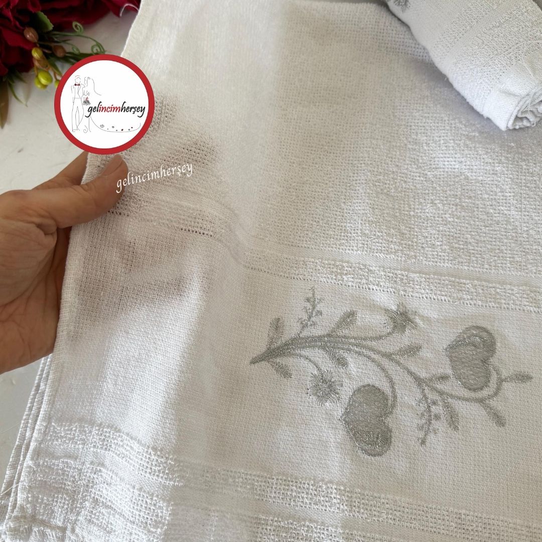 Gelincimherşey12'liNakışİşlemeDüğünArabaKonvoyHavlusuGümüş2