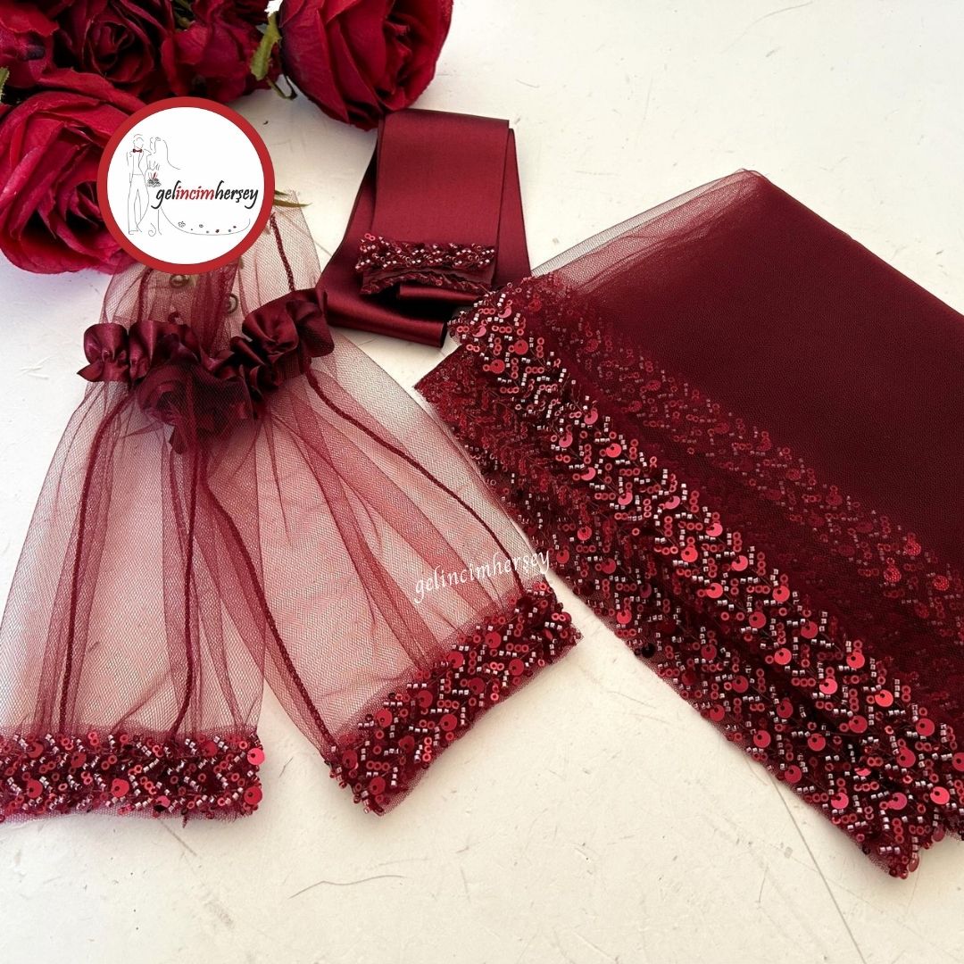 GelincimherşeyBoncukluPayetliSuYoluDuvakSetiBordo