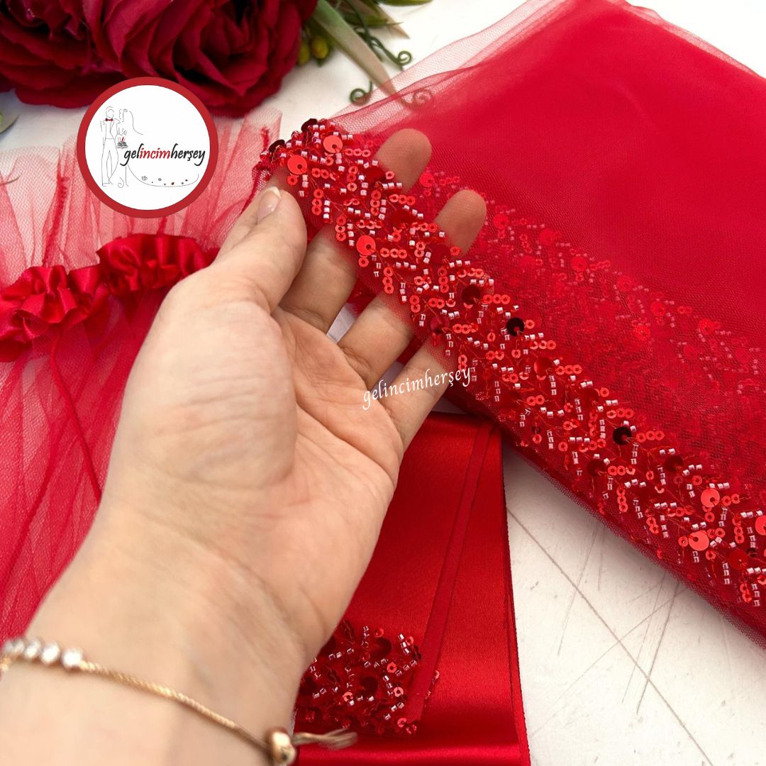 GelincimherşeyBoncukluPayetliSuYoluDuvakSetiKırmızı