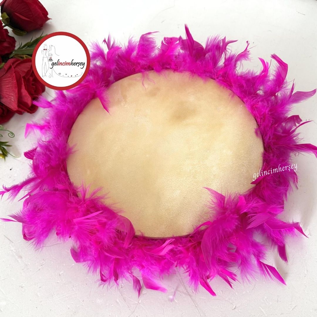 GelincimherşeyGeliniçinTüylü27cmÇapındaOrjinalDeriTefFuşya1